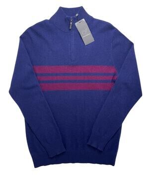 5-31 QI CASHMERE Men's NWT 1/4 Zip Sweater 100% Cashmere Blue Small